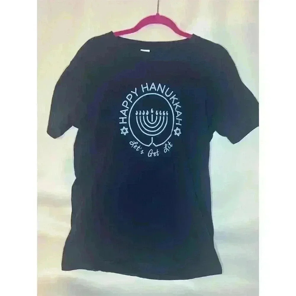Happy Hanukkah Menorah Unisex T-Shirt Black Size L